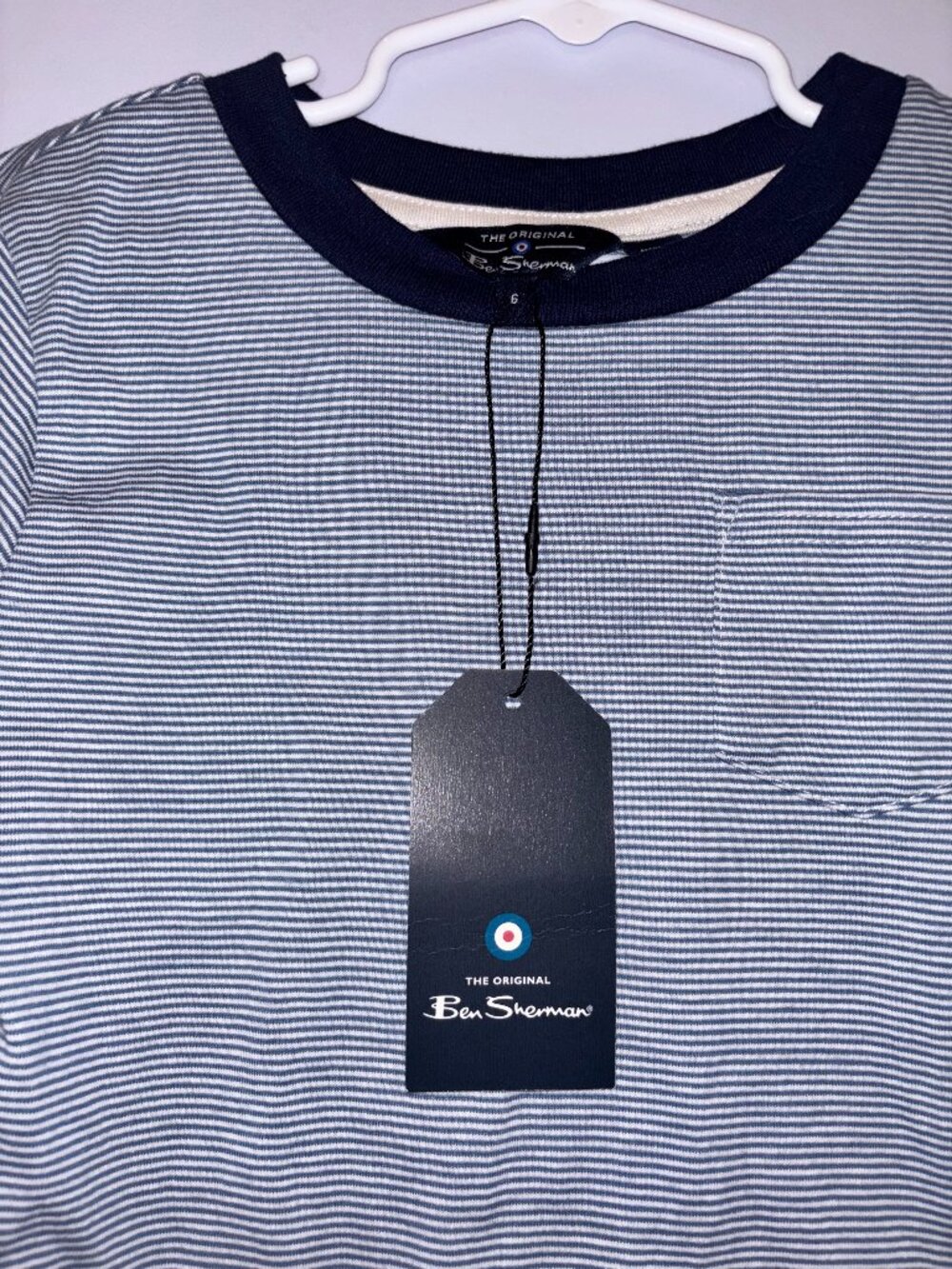 NWT Ben Sherman Boys Mini-Striped Crew Neck T-Shirt with Pocket